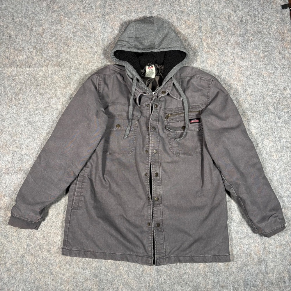 Dickies Hooded Canvas Work Jacket Mens Medium Gray DIC55053G Sherpa Lined Coat